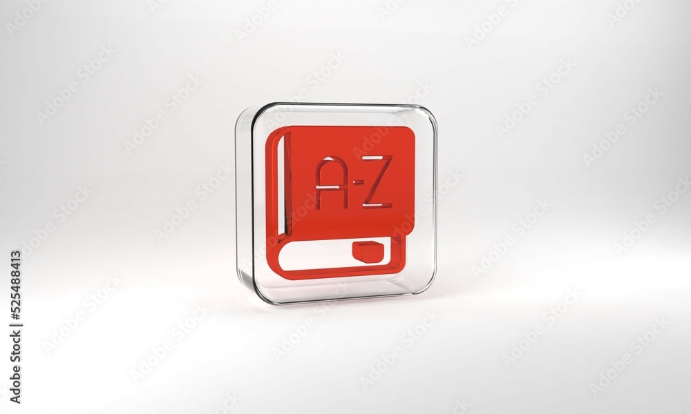 Poster red translator book icon isolated on grey background. foreign language conversation icons in chat sp