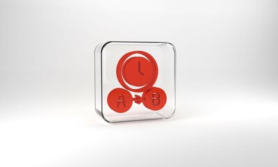 Red Taxi waiting time icon isolated on grey background. Car deadline, schedule ride. Glass square button. 3d illustration 3D render