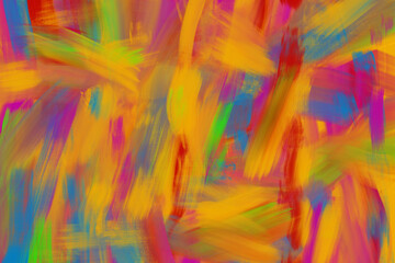 秋用の油絵抽象モダンアート背景）エネルギッシュでラフな筆跡　黄色　マゼンダ　黄緑　カラフル　元気