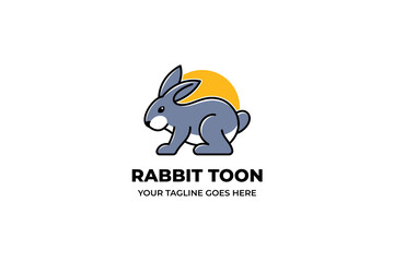 Grey Rabbit Cartoon Logo Template