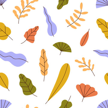 Fall leaf pattern. Seamless background, texture design with autumn leaves repeating print. Modern botanical motif for wallpaper, textile, fabric, decoration. Printable flat vector illustration
