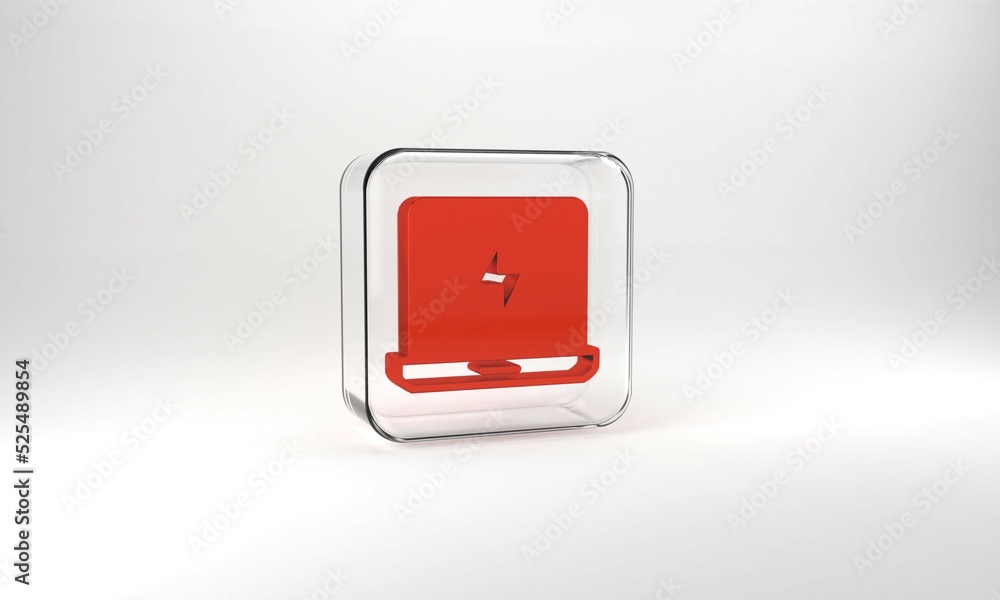 Aufkleber red laptop icon isolated on grey background. computer notebook with empty screen sign. glass square 