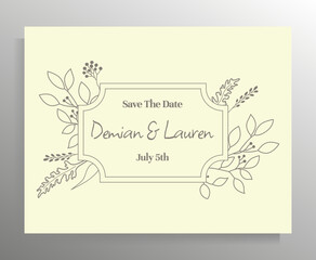 Vintage wedding invitation design. Vector template for card, poster.
