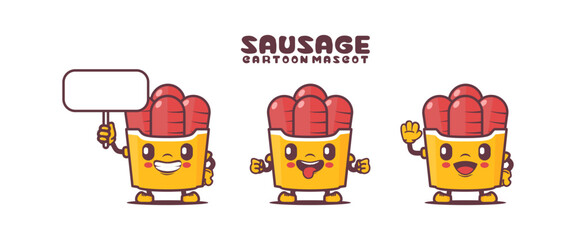 sausage cartoon mascot with different expressions. food vector illustration