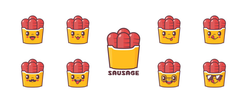 sausage cartoon. food vector illustration. icon, emoticons, cartoons