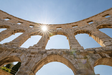 Detailed view of Roman amphitheatre in Pula