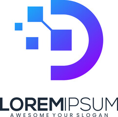 letter D technology modern gradient logo