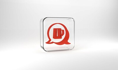 Red Wooden beer mug icon isolated on grey background. Glass square button. 3d illustration 3D render