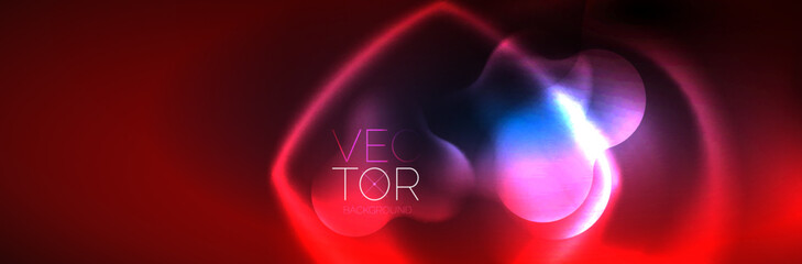 Glowing neon lights abstract shapes composition. Magic energy concept. Template for wallpaper, banner, background or landing
