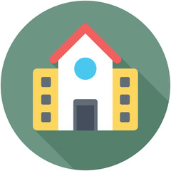 School Building Flat Colored  Icon