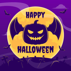 Welcome banner halloween, scary cartoon pumpkin cartoon illustration