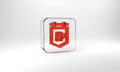 Red Street signboard with glass of beer icon isolated on grey background. Suitable for advertisements bar, cafe, pub, restaurant. Glass square button. 3d illustration 3D render