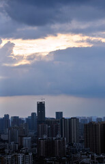 city skyline at sunset