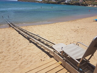 sea ramp for disabled person to have access to the sea in batsi city andros island greece
