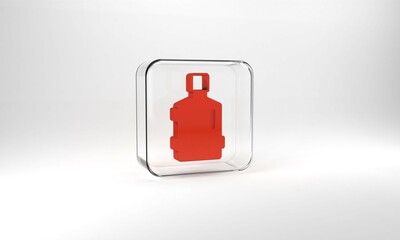 Red Big bottle with clean water icon isolated on grey background. Plastic container for the cooler. Glass square button. 3d illustration 3D render