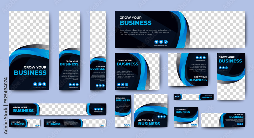 Poster abstract banner design web template set, horizontal header web banner. modern gradient blue cover he