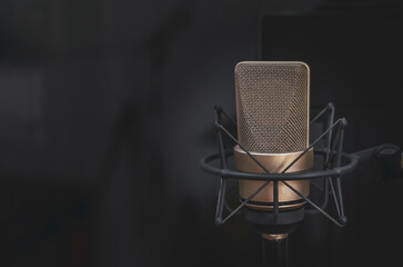 Background with a professional microphone and copy space