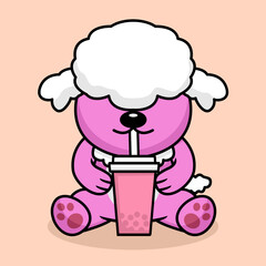 Vector illustration of cute dog premium drinking boba