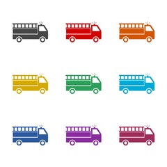 Firefighter truck glyph icon. Set icons colorful