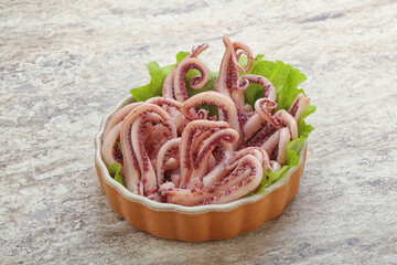 Marinated squid tentacles in the bowl