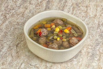 Tasty dietary soup with meatballs