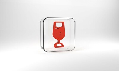 Red Wine glass icon isolated on grey background. Wineglass sign. Glass square button. 3d illustration 3D render