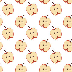 Vector seamless pattern of apple halves  on white background