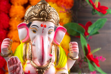 Hindu God Ganesha. Ganesha Idol on beautiful background.