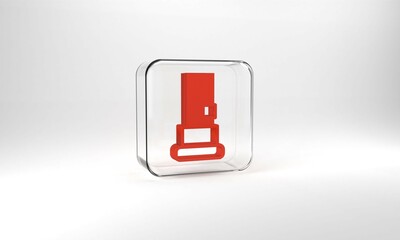 Red Cartridges icon isolated on grey background. Shotgun hunting firearms cartridge. Hunt rifle bullet icon. Glass square button. 3d illustration 3D render