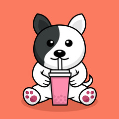 Vector illustration of cute dog premium drinking boba