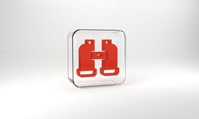 Red Binoculars icon isolated on grey background. Find software sign. Spy equipment symbol. Glass square button. 3d illustration 3D render