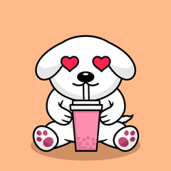 Vector illustration of cute dog premium drinking boba