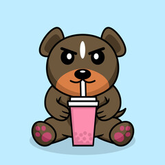 Vector illustration of cute dog premium drinking boba