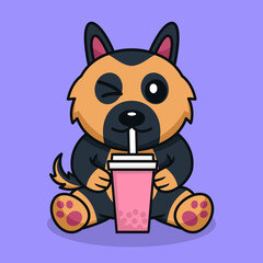 Vector illustration of cute dog premium drinking boba