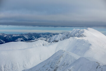 Fototapeta na wymiar landscape panoramic view of snowed winter tatra mountains
