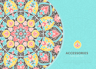 Pink and turquoise pattern. Vector mandala template. Golden design elements. Traditional Turkish, Indian motifs. Great for fabric and textile, wallpaper, packaging or any desired idea.