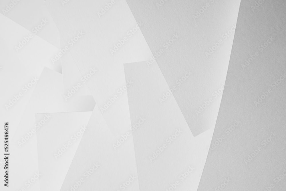 Poster white abstract geometric background with soft light paper sheets fly as spaces in chaotic pattern wi