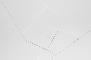 Soft light white abstract geometric background with flat spaces, corners and thin lines as polygon...