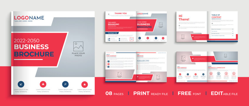 Multipage business profile brochure template, 8-page creative corporate brochure design