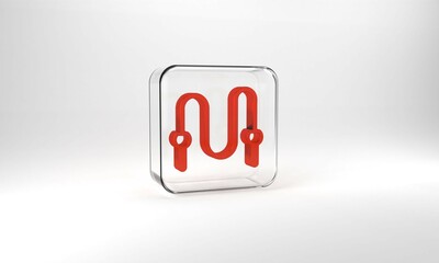 Red Jump rope icon isolated on grey background. Skipping rope. Sport equipment. Glass square button. 3d illustration 3D render