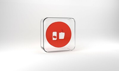 Red Hand like icon isolated on grey background. Glass square button. 3d illustration 3D render