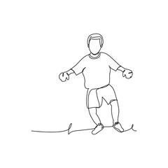One line continuous of children playing soccer. Minimalist style vector illustration in white background.