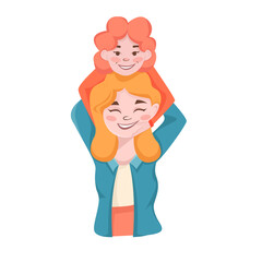 Illustration of happy mom and daughter. Illustration on the theme of happy motherhood