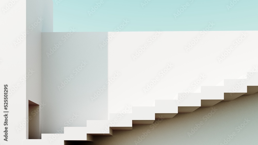 Poster abstract architectural backdrop - 3d render. white details of the facade of modern building on blue 