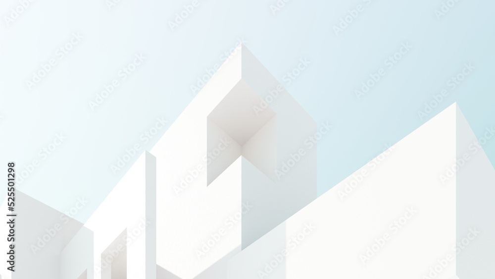 Poster abstract architectural backdrop - 3d render. white details of the facade of modern building on blue 