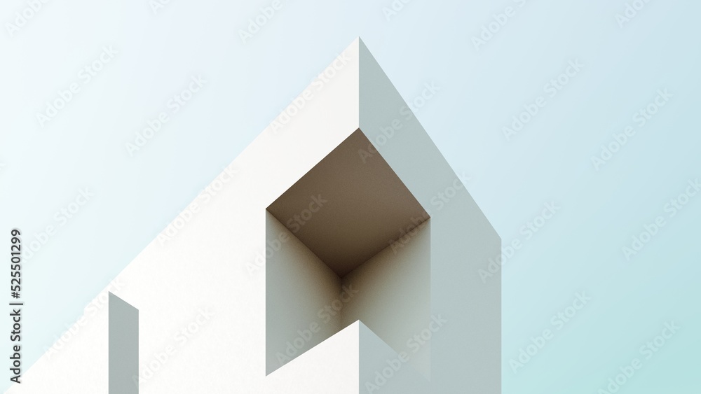 Poster abstract architectural backdrop - 3d render. white details of the facade of modern building on blue 