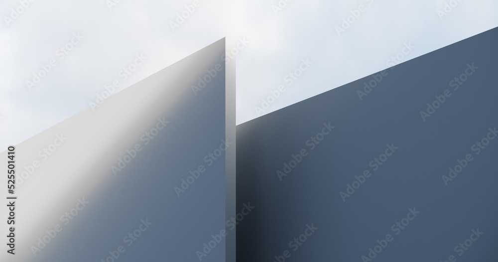 Poster abstract architectural backdrop - 3d render. white details of the facade of modern building on blue 