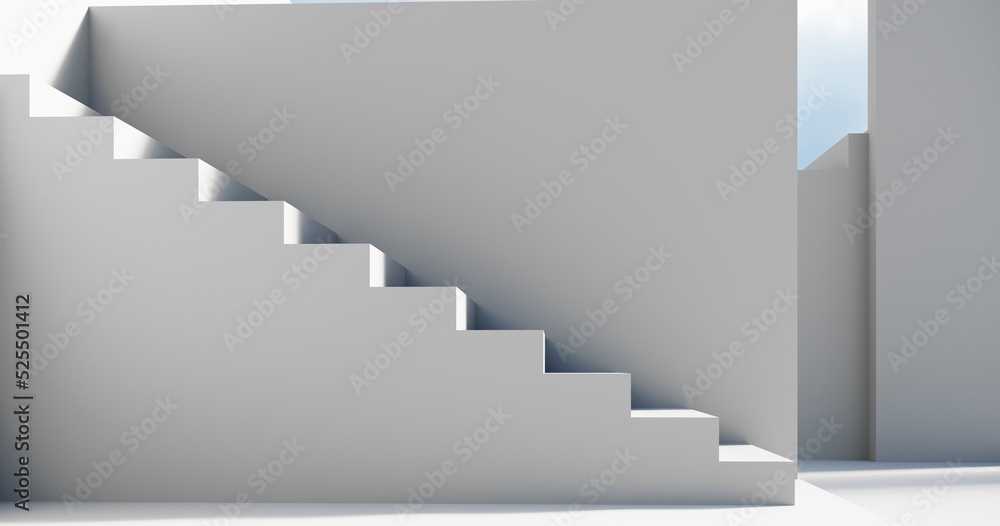 Poster abstract architectural backdrop - 3d render. white details of the facade of modern building on blue 