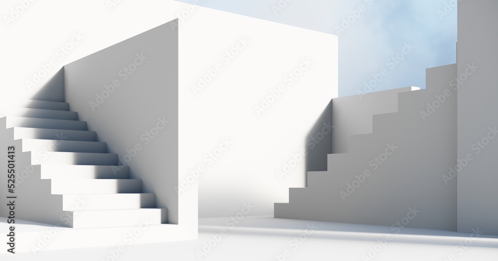 Poster abstract architectural backdrop - 3d render. white details of the facade of modern building on blue 
