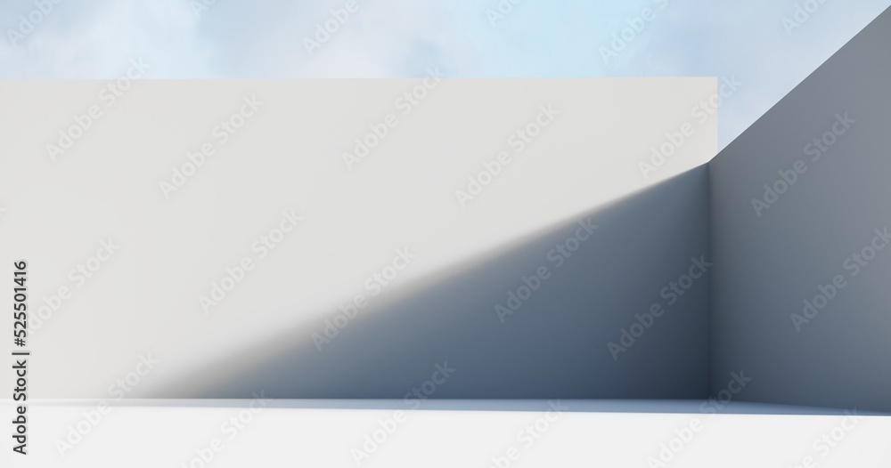 Poster abstract architectural backdrop - 3d render. white details of the facade of modern building on blue 